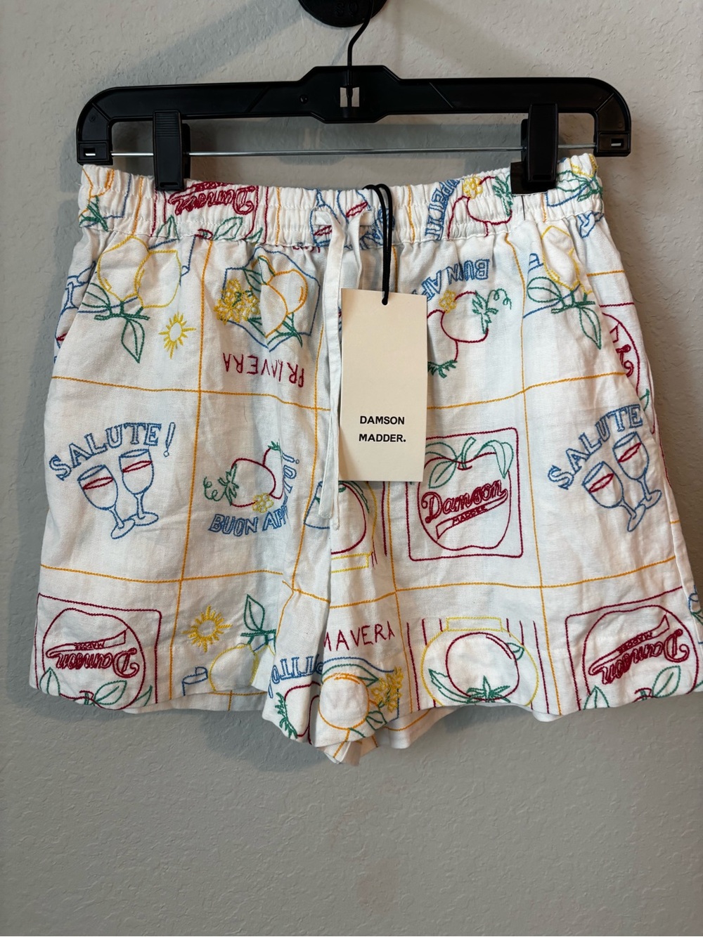 NEW Damson Madder Bon Appetito Embroidered Organic Cotton Linen Blend Shorts - Picture 6 of 9